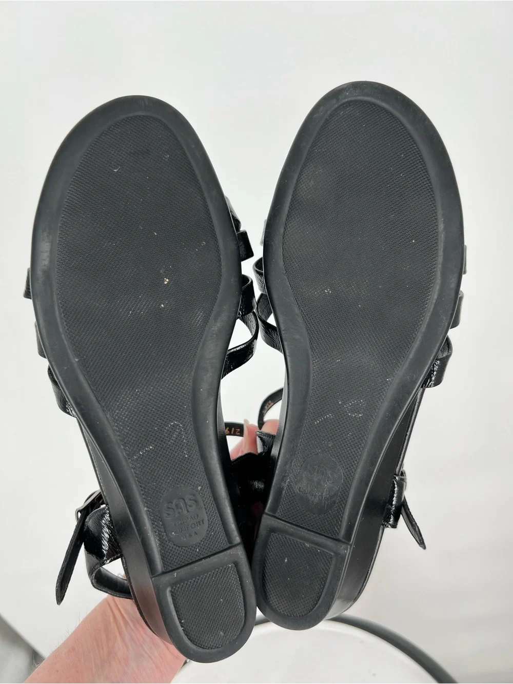 SAS Black Patent Leather‎ Strappy Ankle Sandals